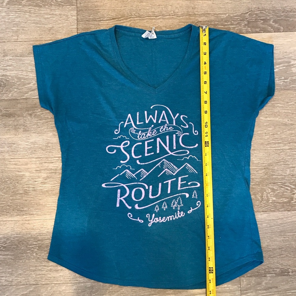 Anvil Teal V-Neck Scenic Route Yosemite Graphic Tee